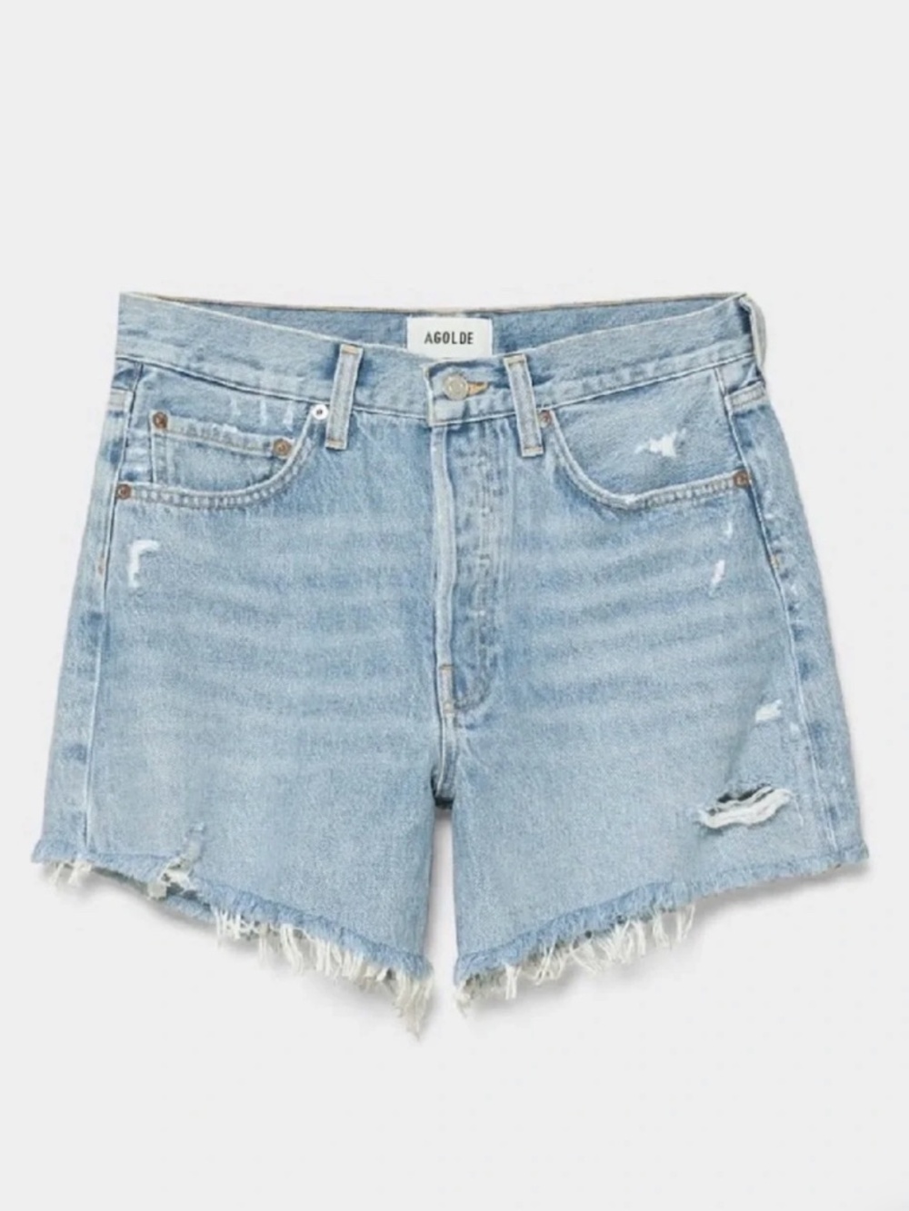 AGOLDE Parker Long Jean Shorts Swapmeet Distressed Women's 23